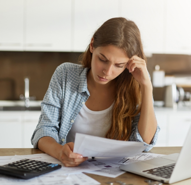 woman worried about finances